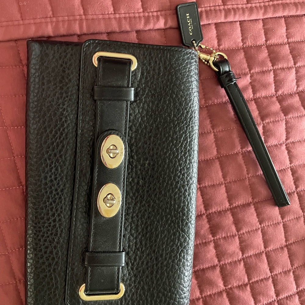 Coach Black Leather Clutch with Gold Accents - Picture 2 of 5